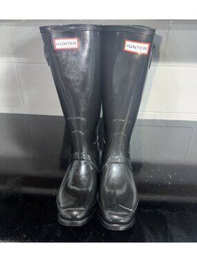 Hunter Original Huntress Gloss Womens Rubber Tall Rain Boots Size 7 Black